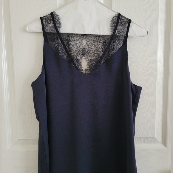 Lace Trim Satin Sleeveless V-neck Top, Size Small - Picture 1 of 9